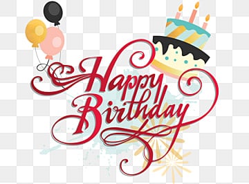 beautiful happy birthday with cake and balloons PNG