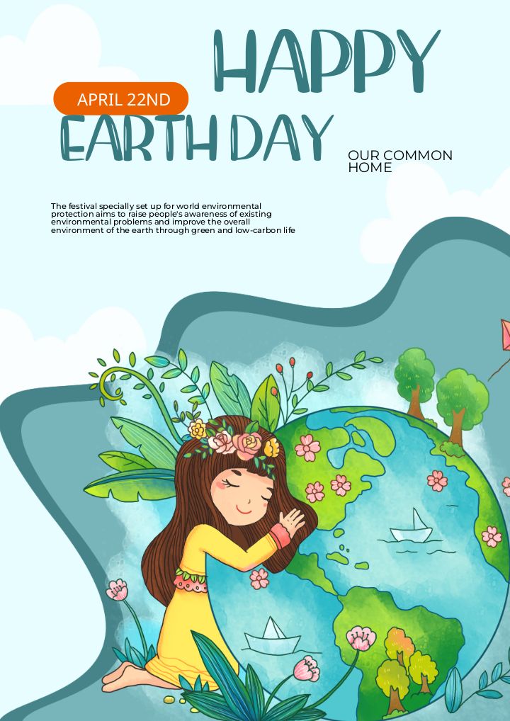 cartoon earth day promotion poster featuring earth element theme