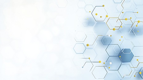 a blue and white background with a pattern of hexagons and yellow dots, Blue, White, Background Background image