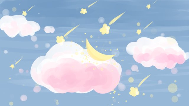 blue sky white clouds cute star illustration llustration image