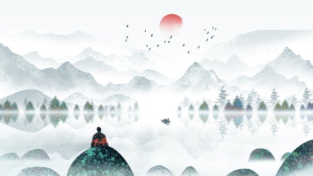 chinese style ink landscape beautiful retro watercolor, Chinese Style, Simple Ink Landscape chinese style ink png transparent