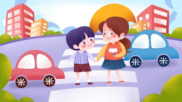civilized traffic sisters handle crossing the road illustration llustration image