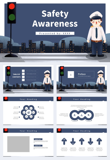 cartoon wind summer vacation traffic safety education general ppt template