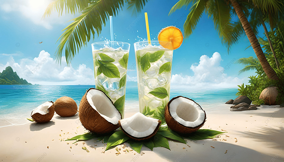ice fresh coconut juice summer drink image ai Background, Coconut Juice, Ice Fresh Coconut, Summer Drink Image Ai Background image