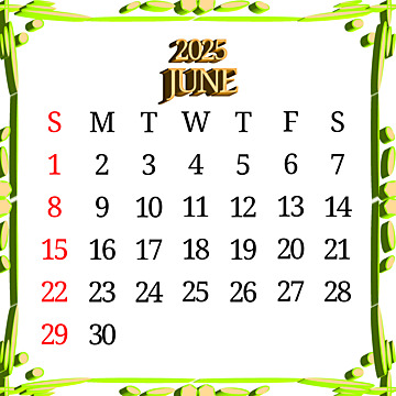 june 2025 calendar with colorful gold green aesthetic frame illustration Template