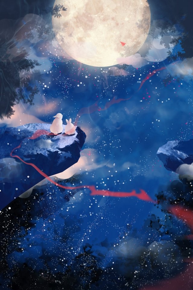 mid   hand painted starry sky moon, Moon Rabbit, Beautiful starry sky png image