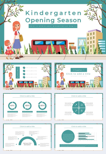 simple cartoon style kindergarten opening season general ppt template