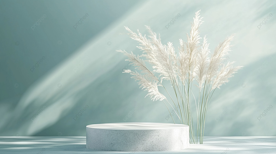 mint green background with concrete podium and sea grass for cosmetics, Podium, Display, Product Background image