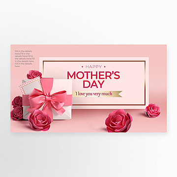 mothers day simple style three dimensional gift rose pink banner Template
