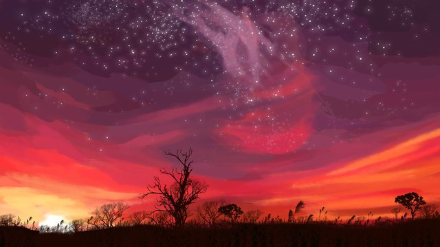 starry sky under the sunset of skyline, Skyline, Starry Sky In The Sunset starry sky png image