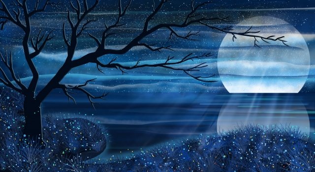 romantic starry   moonlight reflection, Lake Surface, Silhouette starry png transparent