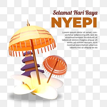 selamat hari raya nyepi with 3d element umbrella on big balinese flower, Asia, Nyepi hari raya 3d images