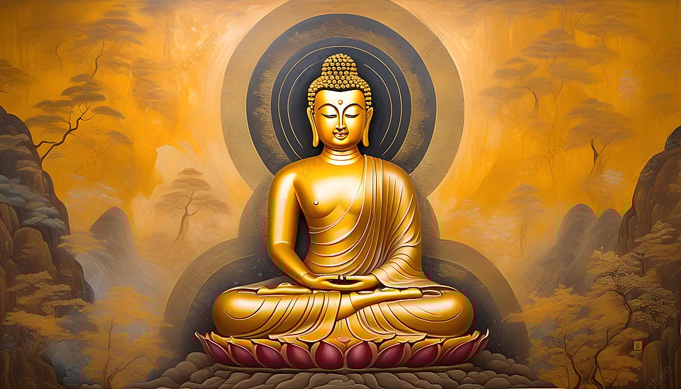 spiritual golden buddha texture background, Buddha Golden Color Brush Painting, Seated Spiritual Buddha Golden Texture Art, Ai Generated Background image