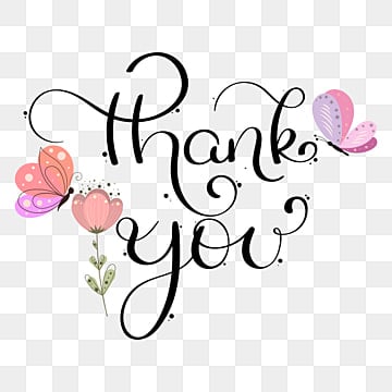 thank you hand lettering vintage with flowers and butterflies PNG