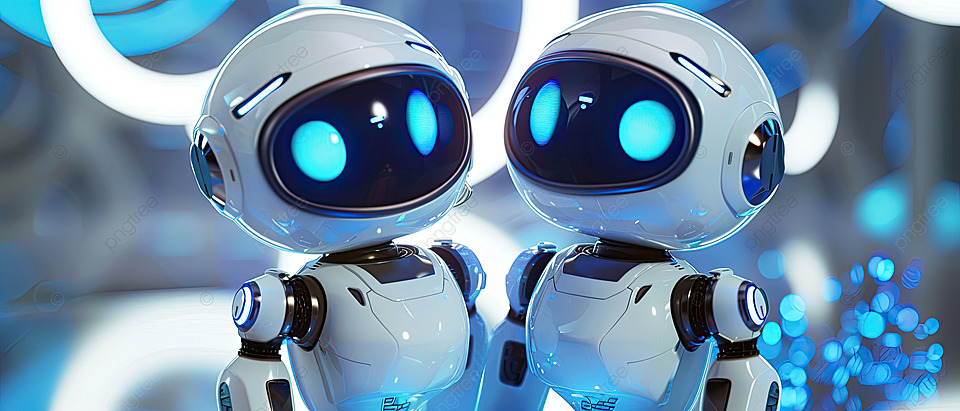 two humanoid robots with digital faces against a neutral background generate ai, _ai_generated, Robots, Humanoid Robots Background image