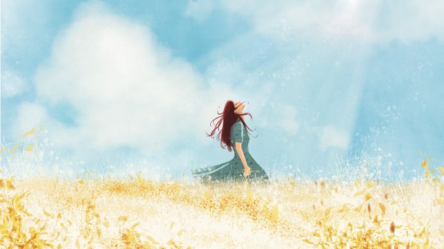 blue sky white clouds catcher girl illustration, Wheat Field, Blue Sky blue sky clouds png transparent