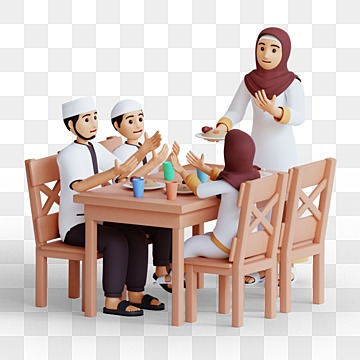 3d render rendering muslim family doing sahur or iftar, 3d Render, Ied Al-fitri rendered 3d vector