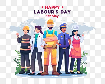 a group of people in different professions construction worker female doctor policeman chef woman fireman standing together celebrate labour day flat style vector illustration, Vector, Illustration group construction workers vector hd png images