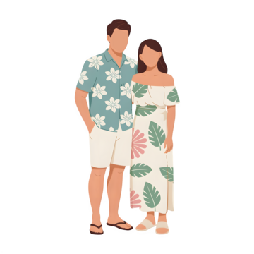 a stylish couple in pool party attire, Summer Outfit, Couple Hawaiian Outfit, Vacation Outfits PNG Image and Clipart
