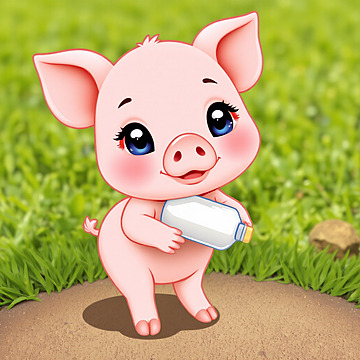 Cheerful Chibi Piglet A Playful Portrait in Pink