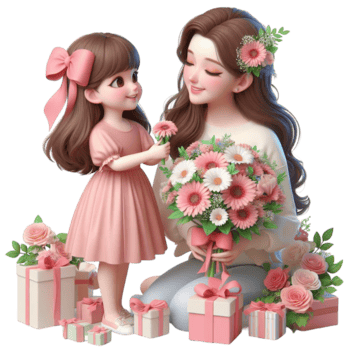 3d illustration of mother day celebration a daughter giving flower to her on transparent background, 3d Illustration Of Mother Day Celebration, A Daughter Giving Flower To Her Mother On Transparent Background, Mother PNG Image and Clipart