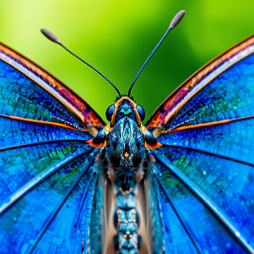 Elegance in Detail A Macro Portrait of a Vibrant Blue Butterfly