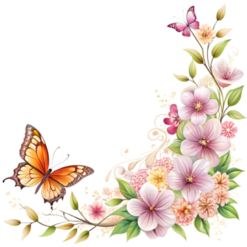 elegant butterfly flower corner border elegant butterfly flower png, Elegant, Butterfly, Flower PNG Image and Clipart