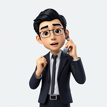 Enthusiastic Office Worker Explaining with a Smartphone A 3D Cartoon Illustration