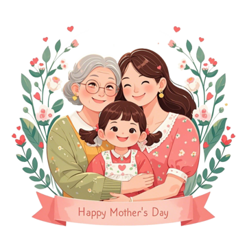 happy mothers day cartoon illustration, Mothers Day, Mother And Daughter, Mother PNG Image and Clipart