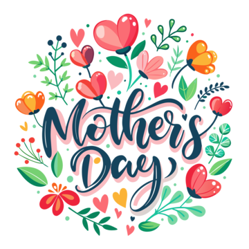 happy mothers day hand lettering celebration with hearts of love and flower, White Background, Happy, Mother PNG Image and Clipart