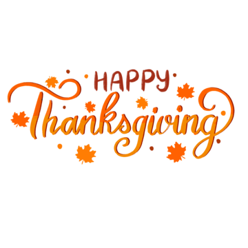 happy thanksgiving lettering with maple leaves PNG