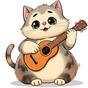 Jamming Kitty A Whimsical Chubby Cat Rocking Out on a Guitar