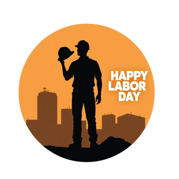 labor day graphic with worker silhouette and cityscape background, Labor Day 2025, International Labor Day, Happy Labor Day 2025 PNG Image and Clipart