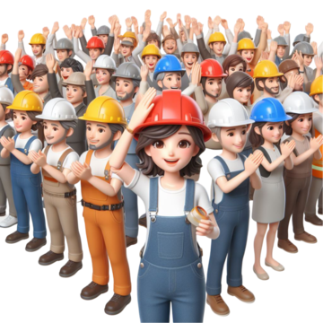 labor day with the 3d workers, On Road Rasing Their Hands, Labor Day, With The 3d Workers PNG Image and Clipart