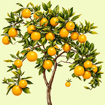 Radiant Citrus A Botanical Illustration of an Orange Tree