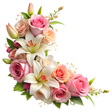 romantic floral corner with roses and lilies romantic floral roses lilies png, Romantic Floral, Roses, Lilies PNG Image and Clipart