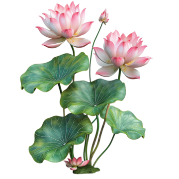there are two pink lotus flowers in the water with green leaves generative ai blooming flowers water plants pink lotus flowers png, Blooming Flowers, Water Plants, Pink Lotus Flowers PNG Image and Clipart
