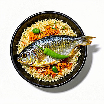 Vibrant Culinary Art Panta Bhat with Hilsa Fish  A CloseUp Presentation
