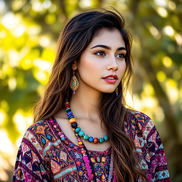 Whimsical Radiance A Bohemian Beauty in Vivid Elegance